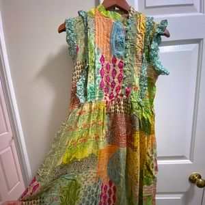 Boho Silk ruffle paisley Spring Summer Midi dress